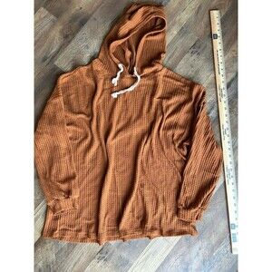 Pink Lily Rust Waffle Knit Hooded Cardigan Open Front Long Sleeve